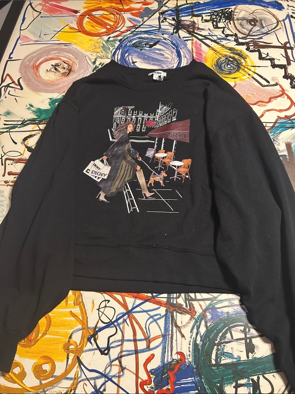 DKNY Black Crewneck Sweatshirt with Branded Neck Tag
